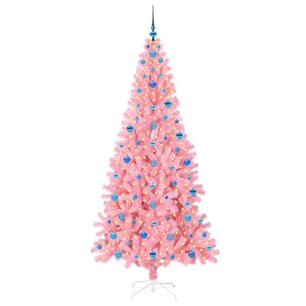 vidaXL Christmas Tree with 300 LEDs with Stand Pink 210 cm PVC