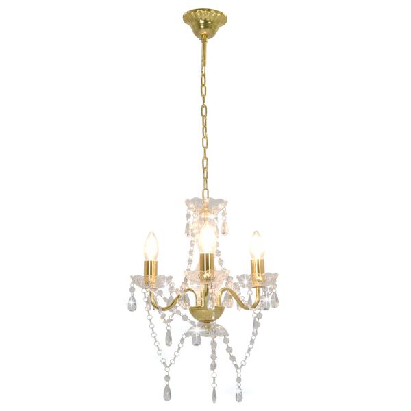 vidaXL Chandelier with Beads Golden Round 3 x E14