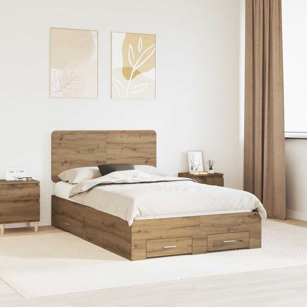 vidaXL Bed Frame with Drawer Artisan Oak 120 x 190 cm Engineered Wood