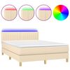 vidaXL Box Spring Bed with Mattress&LED Cream 140x200cm Fabric