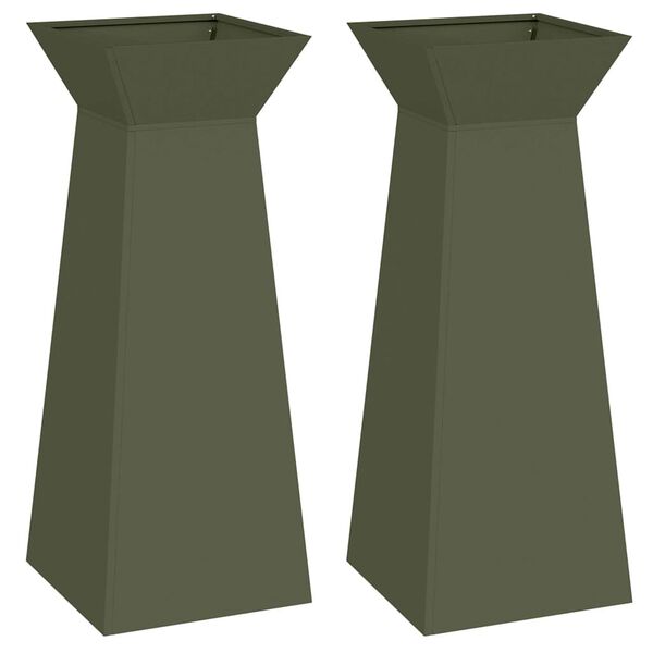 vidaXL Pillar Planter 2 pcs Olive 40 x 40 x 100 cm