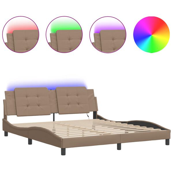 vidaXL Bed Frame with LED without Mattress "Zadar" Cappuccino 180x200 cm