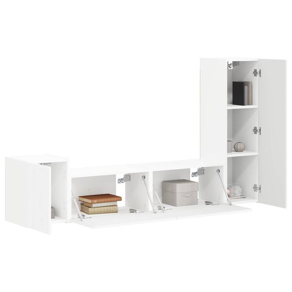vidaXL TV Cabinet Set Wall-mounted 4 pcs White Engineered Wood