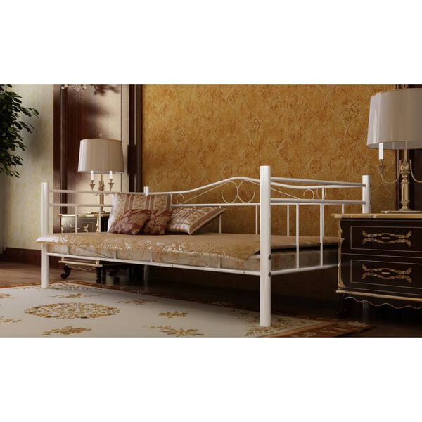 vidaXL DayBed Frame without Mattress White Metal 90x200 cm