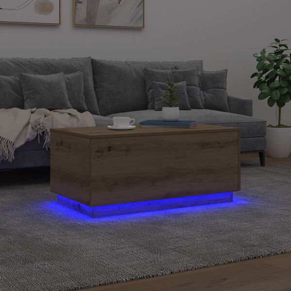 vidaXL Coffee Table with LED Lights Artisan Oak 90x50x40 cm