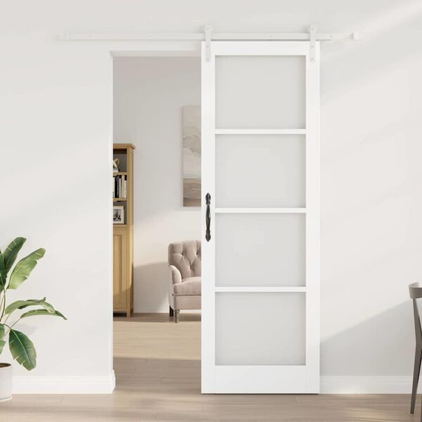 vidaXL Sliding Door ORKDAL White 78 x 232 cm Solid Pine Wood and Glass