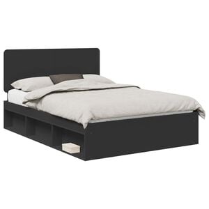 vidaXL Bed Frame with Headboard Black 140 x 200 cm Solid Pine Wood