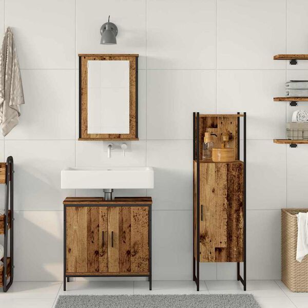 vidaXL Bathroom Furniture Set with Door 3 pcs Brown 33 x 33 x 120.5 cm