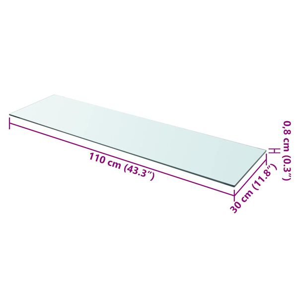 vidaXL Shelf Panel Glass Clear 110x30 cm