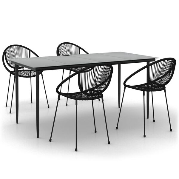 vidaXL 5 Piece Garden Dining Set Black PVC Rattan
