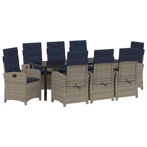 vidaXL Garden Dining Set 9 pcs Grey Poly Rattan
