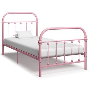 vidaXL Bed Frame | Pink | Metal | 90x200 cm | Durable | Bed Frame | Rectangular