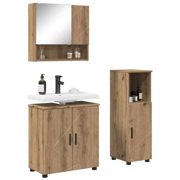 vidaXL Bathroom Furniture Set Wall-mounted with Door 3 pcs Artisan Oak