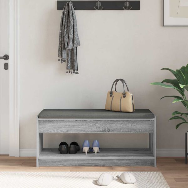 vidaXL Hall Bench with Cushion with Shelf Grey Sonoma 103 x 38 x 45 cm