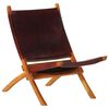 vidaXL Folding Chair Dark Brown Real Leather