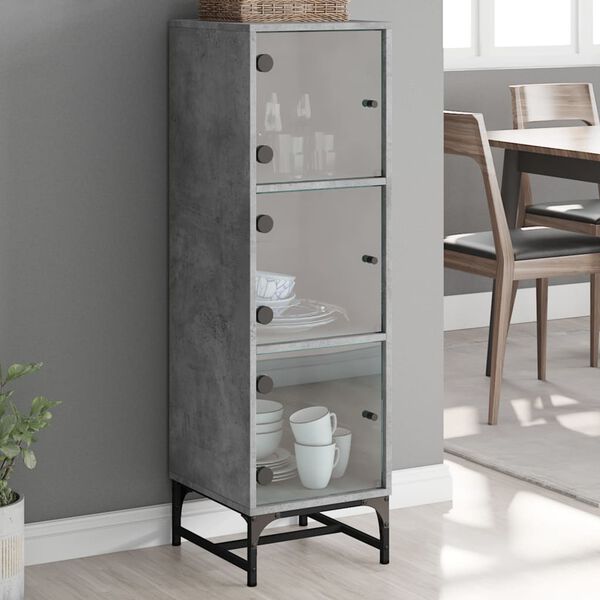vidaXL Highboard with Glass Doors Concrete Grey 35x37x120 cm