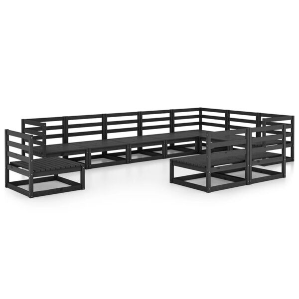 vidaXL 10 Piece Garden Lounge Set Black Solid Pinewood