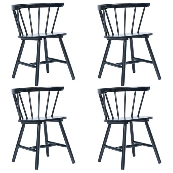 vidaXL Dining Chairs 4 pcs Black Solid Rubber Wood