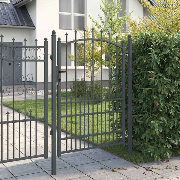 vidaXL Fence Gate with Spikes Grey 170 x 100 cm Powder-coated steel