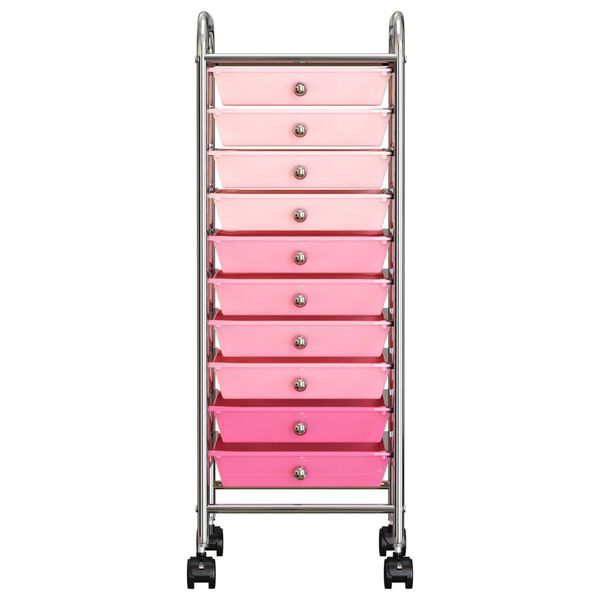 vidaXL 10-Drawer Mobile Storage Trolley Ombre Pink Plastic