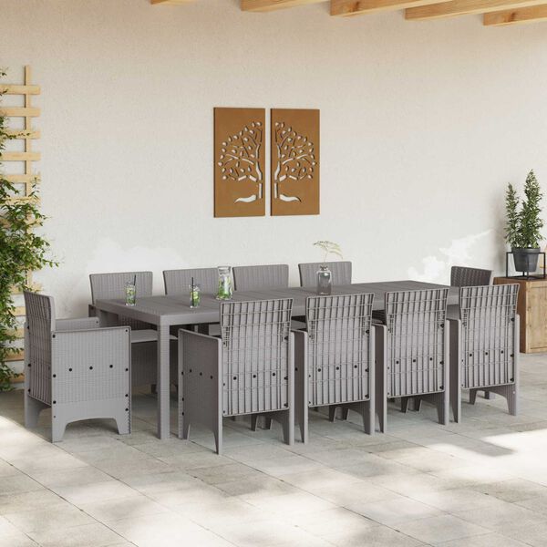 vidaXL Garden Dining Set 11 pcs Light Grey Polypropylene