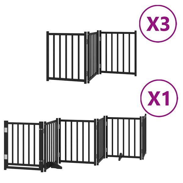 vidaXL Dog Gate with Door Foldable 15 Panels Black 750 cm Poplar Wood