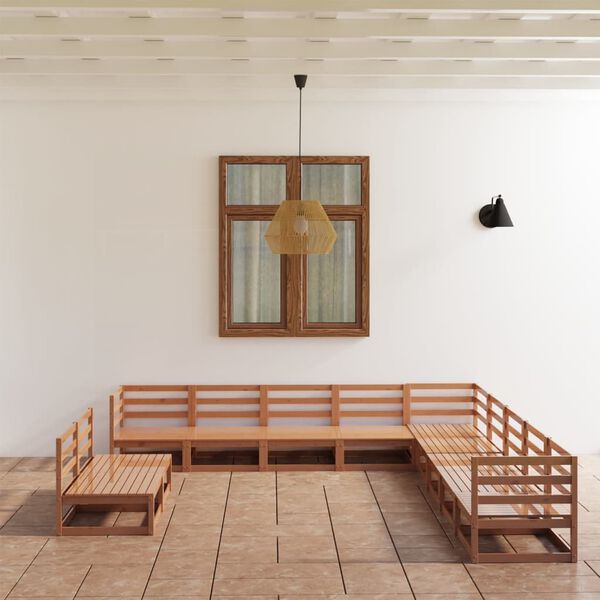 vidaXL 11 Piece Garden Lounge Set Honey Brown Solid Pinewood