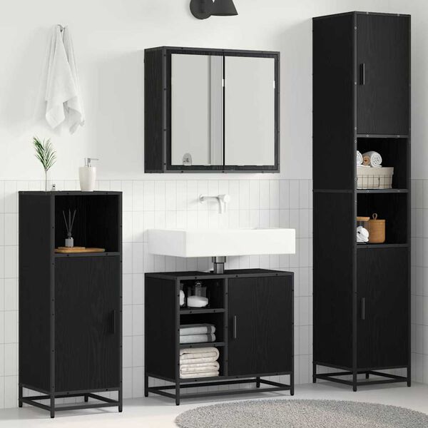 vidaXL Bathroom Furniture Set 3 pcs Black oak Engineered wood