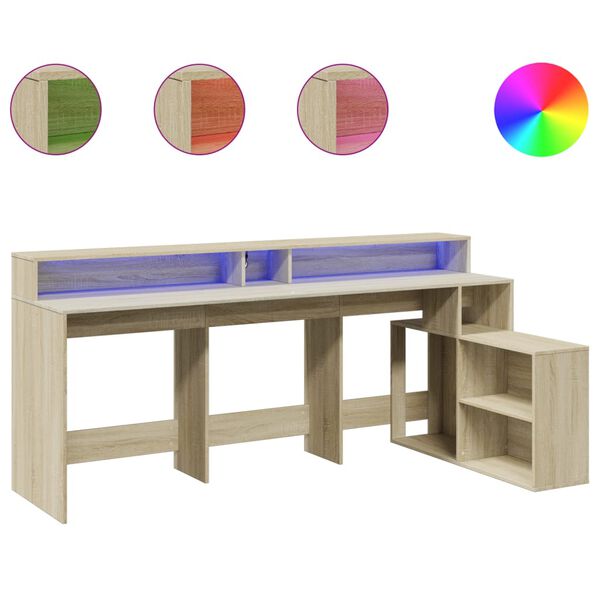 vidaXL Desk with LED Lights Sonoma Oak 200x104x91 cm Engineered Wood