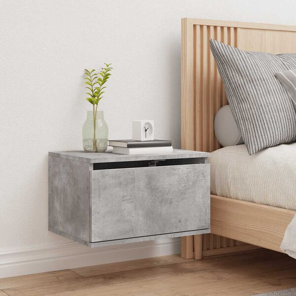 vidaXL Wall-mounted Bedside Cabinet with LED Lights Concrete Gery