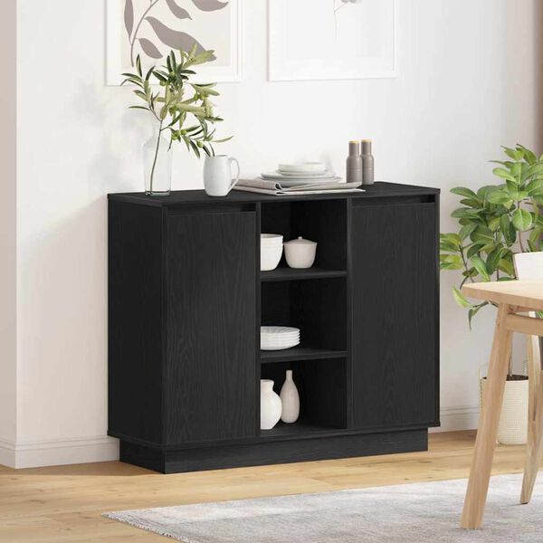 vidaXL LED Sideboard Black Oak 90 x 32 x 75 cm Engineered Wood
