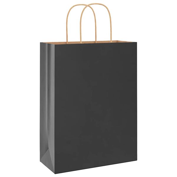 vidaXL Paper Bags 250 pcs with Handles Black 26x12x35 cm
