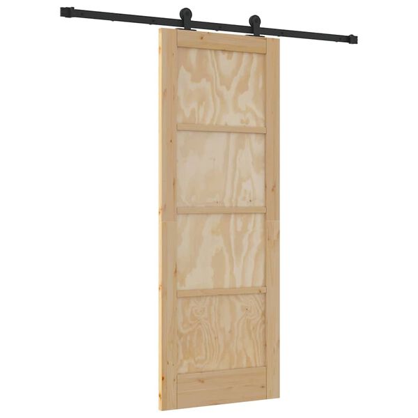 vidaXL Sliding Door Natural and Black 73.5 x 198.5 cm Solid Pine Wood
