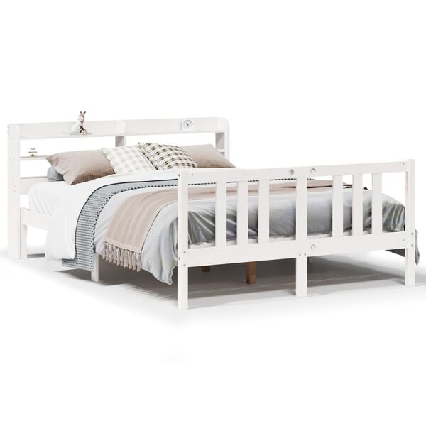 vidaXL Bed Frame with Headboard without Mattress White 140x200 cm