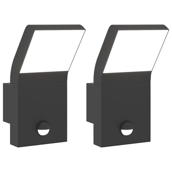 vidaXL Outdoor LED Wall Lights with Sensors 2pcs Black Die-cast Aluminium