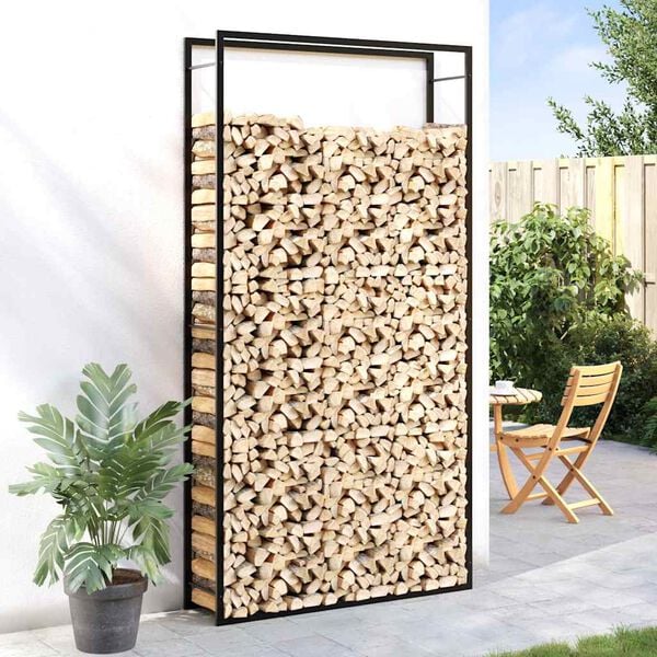 vidaXL Firewood Rack Matt Black 110x28x214 cm Steel
