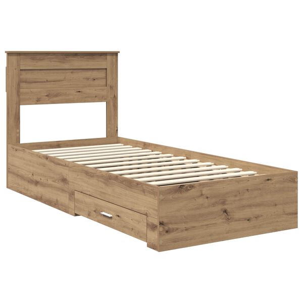 vidaXL Bed Frame with Drawer Artisan Oak 90 x 190 cm Engineered Wood