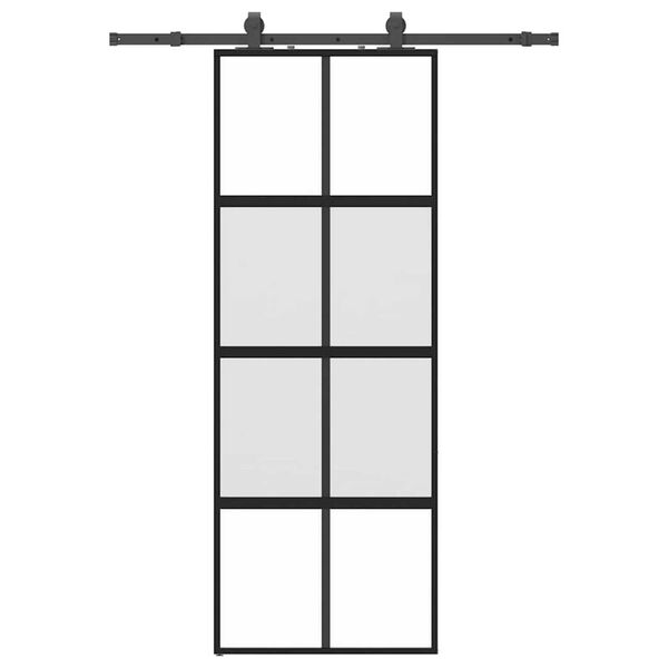 vidaXL Sliding Door with Hardware Set Black 76x205 cm Tempered Glass