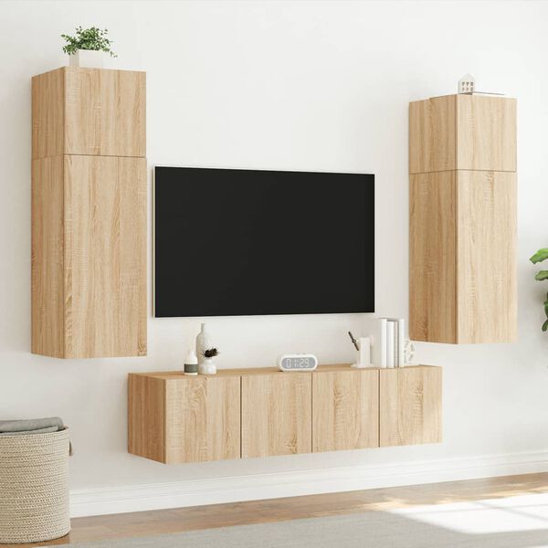 vidaXL 6 Piece TV Wall Units with LED Sonoma Oak Engineered Wood
