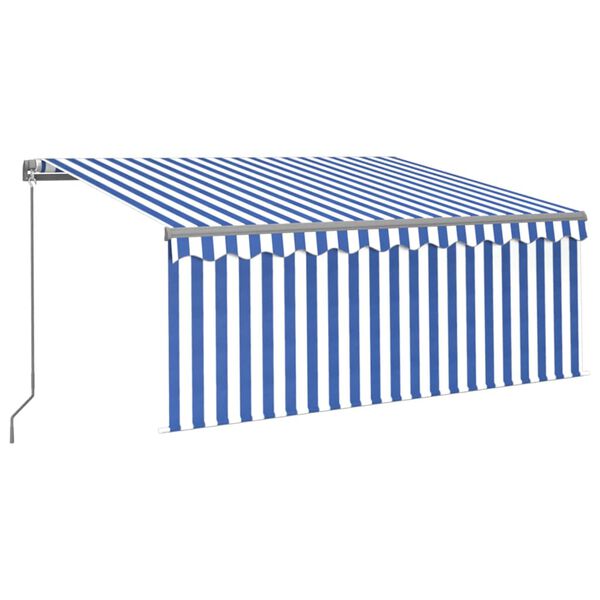 vidaXL Manual Retractable Awning with Blind&LED 3.5x2.5m Blue&White