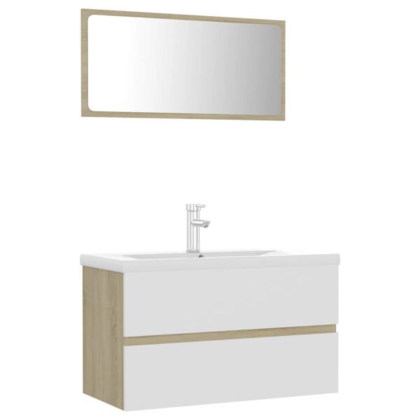 vidaXL Bathroom Furniture Set White and Sonoma Oak Engineered Wood