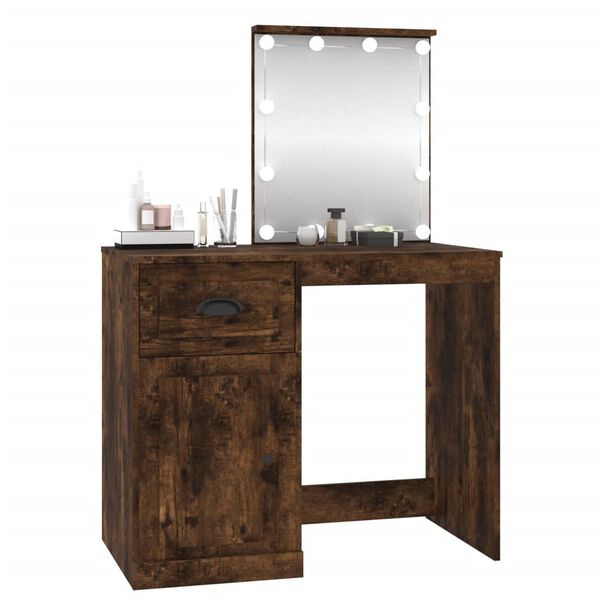 vidaXL Dressing Table with LED Smoked Oak 90x50x132.5 cm Engineered Wood