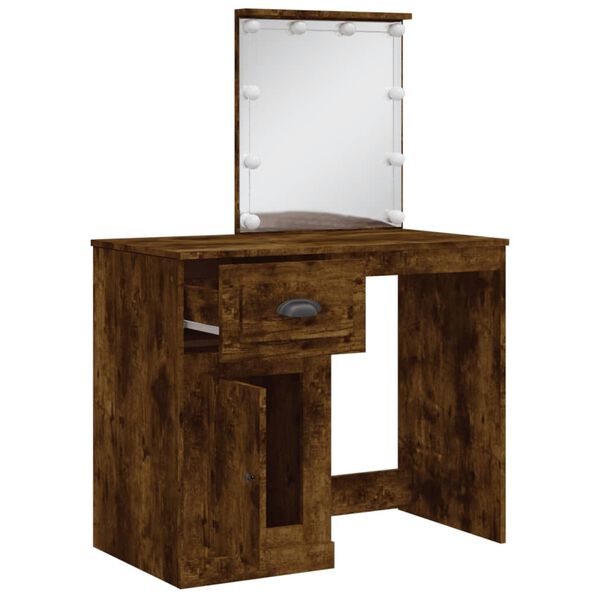 vidaXL Dressing Table with LED Lights Smoked Oak 90x42x132.5 cm