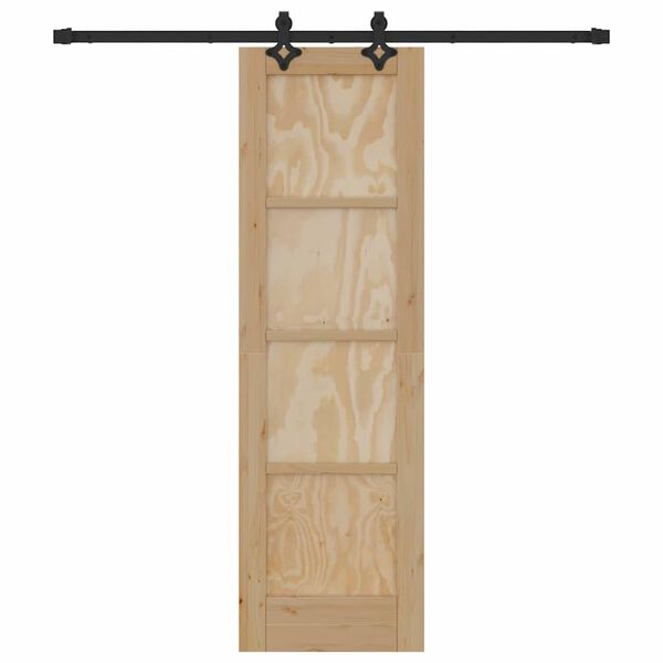 vidaXL Sliding Door Natural and Black 61 x 198.5 cm Solid Pine Wood