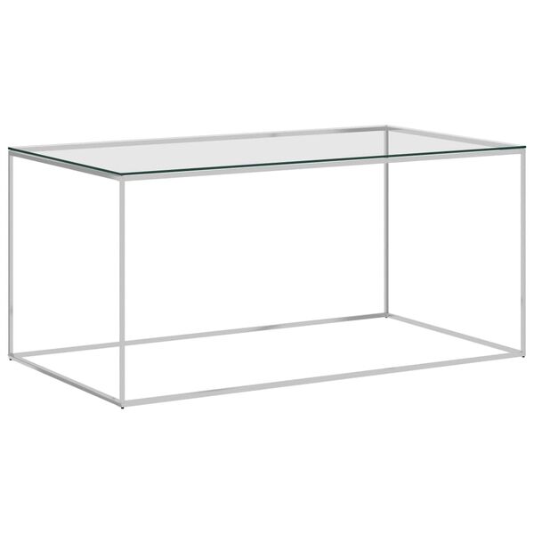 vidaXL Coffee Table Silver 90x50x43 cm Stainless Steel and Glass