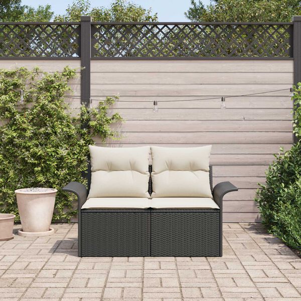 vidaXL Garden Sofa with Cushion Black 141 x 62 x 69cm Poly Rattan