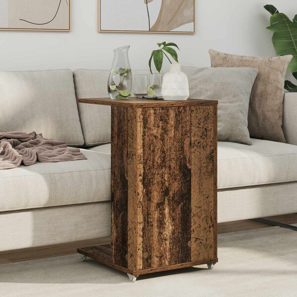 vidaXL Side Table with Wheel Old Wood 40 x 35 x 60 cm Engineered Wood