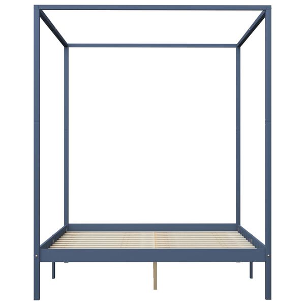 vidaXL Canopy Bed Frame without Mattress Grey Solid Wood 180x200 cm Super King (283279+2x321989)