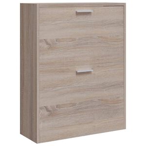 Oak Look Wooden Shoe Cabinet with 2 Compartments
