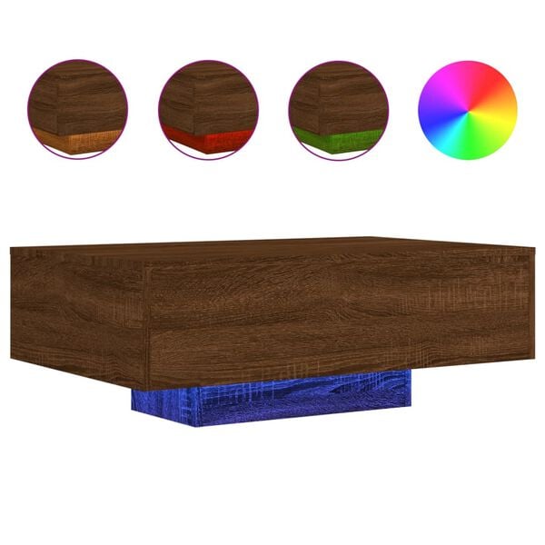 vidaXL Coffee Table with LED Lights Brown Oak 85x55x31 cm